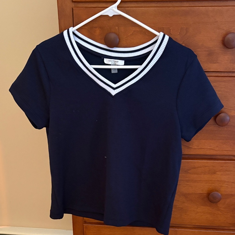 Cable & Gauge Navy Top with White Stripes